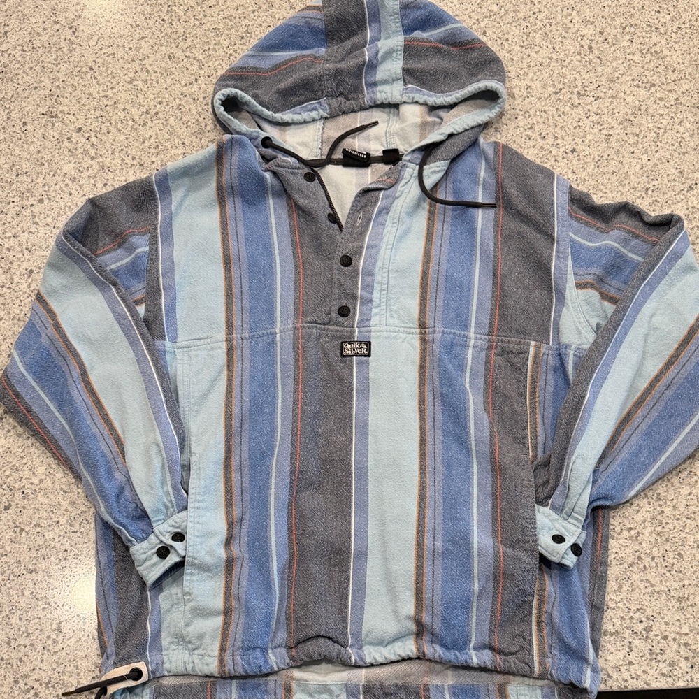 Quiksilver Striped Hooded Shirt Jacket in Blue and Gray